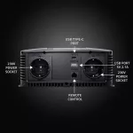 Qoltec Przetwornica napięcia Pure Sine Wave | 12V na 230V | 2500/5000W | LCD | USB | USB-C | Kompatybilna z LiFePO4 GEL AGM