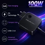 Qoltec Ładowarka sieciowa GaN Super Fast 100W | USB-C PD | 5-20V | 3-5A | Laptop | MacBook | Smartfon | kabel 1.8m