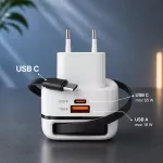 Qoltec Ładowarka sieciowa GaN Super Fast 65W | USB-C PD PPS | 5-20V | 3-3.25A | Laptop | MacBook | Smartfon | wysuwany kabel