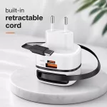 Qoltec Ładowarka sieciowa GaN Super Fast 65W | USB-C PD PPS | 5-20V | 3-3.25A | Laptop | MacBook | Smartfon | wysuwany kabel