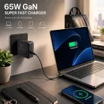 Qoltec Ładowarka sieciowa GaN Super Fast 65W | USB-C PD PPS | 5-21V | 3-3.25A | Laptop | MacBook | Smartfon | kabel 1.8m