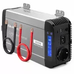 Qoltec Przetwornica napięcia Pure Sine Wave | 12V na 230V | 1000/2000W | UPS BYPASS | LCD | USB | USB-C | Kompatybilna z LiFePO4 GEL AGM
