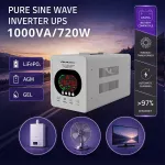 Qoltec Zasilacz awaryjny UPS Pure Sine Wave | 1000VA/720W | Przetwornica 12/230V z AVR | LCD | LiFePO4 AGM GEL 