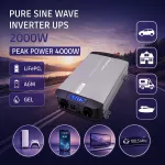Qoltec Przetwornica napięcia Pure Sine Wave | 12V na 230V | 2000/4000W | UPS BYPASS | LCD | USB | USB-C | Kompatybilna z LiFePO4 GEL AGM