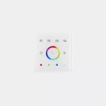 RGBW PWM touch screen dimmer for 1 zone, suitable for LED strips and 12-24 V constant voltage products, 4 channels of 5 A. Saves 4 colours. Power supply required. Fits universal mechanism case 65x65.