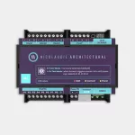 DMX-RDM programmable console. 1536 DMX channels. 99 scenes, 5 zones. Ethernet. microSD. Cloud service available (not included) for remote management of the installation. DMX programming knowledge required. DIN track installation. 12 VDC
