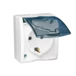 Simon Aquarius WMQW-321111-1011 Gniazdo wtyczkowe z uziemieniem Schuko pojedyncze bryzgoszczelne IP54, z przesłonami torów prądowych, klapka dymna; biały