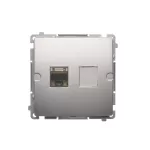 Simon Basic WMUK-0630xx-4011 Gniazdo komputerowe RJ45, kategoria 6, pojedyncze ekranowane z przesłoną przeciwkurzową (moduł). Montaż na łapki lub wkręty; srebrny mat