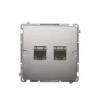 Simon Basic WMUK-0640xx-4011 Gniazdo komputerowe RJ45, kategoria 6, podwójne ekranowane z przesłoną przeciwkurzową (moduł). Montaż na łapki lub wkręty; srebrny mat