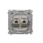 Simon Basic WMUK-0640xx-4011 Gniazdo komputerowe RJ45, kategoria 6, podwójne ekranowane z przesłoną przeciwkurzową (moduł). Montaż na łapki lub wkręty; srebrny mat