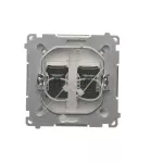 Simon Basic WMUK-0620xx-4011 Gniazdo komputerowe RJ45, kategoria 6, podwójne z przesłoną przeciwkurzową (moduł). Montaż na łapki lub wkręty; srebrny mat