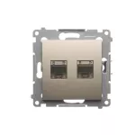 Simon 54 WMDK-0640xx-044 Gniazdo komputerowe podwójne RJ45 kategoria 6 ekranowane z przesłoną przeciwkurzową (moduł); złoty mat