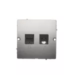 Simon Basic WMUM-0500F2-H011 Gniazdo komputerowe RJ45 kat.5e + telefoniczne RJ11 (moduł). Montaż gniazda na wkręty do puszki; satynowy