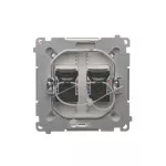 Simon Basic WMUK-0620xx-J011 Gniazdo komputerowe RJ45, kategoria 6, podwójne z przesłoną przeciwkurzową (moduł). Montaż na łapki lub wkręty; stal inox