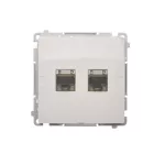 Simon Basic WMUK-0640xx-1011 Gniazdo komputerowe RJ45, kategoria 6, podwójne ekranowane z przesłoną przeciwkurzową (moduł). Montaż na łapki lub wkręty; biały