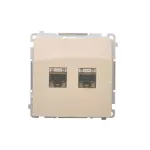 Simon Basic WMUK-0640xx-9011 Gniazdo komputerowe RJ45, kategoria 6, podwójne ekranowane z przesłoną przeciwkurzową (moduł). Montaż na łapki lub wkręty; beż