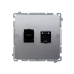 Simon Basic WMUK-0640xx-J011 Gniazdo komputerowe RJ45, kategoria 6, podwójne ekranowane z przesłoną przeciwkurzową (moduł). Montaż na łapki lub wkręty; stal inox