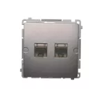Simon Basic WMUK-0640xx-J011 Gniazdo komputerowe RJ45, kategoria 6, podwójne ekranowane z przesłoną przeciwkurzową (moduł). Montaż na łapki lub wkręty; stal inox