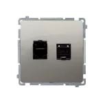 Simon Basic WMUK-0640xx-H011 Gniazdo komputerowe RJ45, kategoria 6, podwójne ekranowane z przesłoną przeciwkurzową (moduł). Montaż na łapki lub wkręty; satynowy