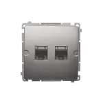 Simon Basic WMUK-0640xx-H011 Gniazdo komputerowe RJ45, kategoria 6, podwójne ekranowane z przesłoną przeciwkurzową (moduł). Montaż na łapki lub wkręty; satynowy