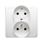 Simon Basic WMBW-102102-1011 Gniazdo wtyczkowe z uziemieniem podwójne, z funkcją niezmienności faz, z przesłonami, 16A, 250V~, zaciski śrubowe. Kompletne - nie do ramek; biały