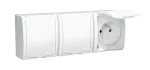 Simon Aquarius WMQW-30310x-1011 Gniazdo wtyczkowe potrójne z uziemieniem bryzgoszczelne IP54, klapka biała, Σ16A, 250V~, zaciski śrubowe; biały