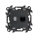 Simon 24 WS24P-2430476-038 Gniazdo antenowe typu „F” + RJ45 kat.6 (moduł); grafitowy mat