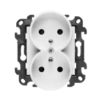 Simon 24 WS24P-2430462-AB11 Gniazdo wtyczkowe podwójne z uziemieniem i przesłonami torów prądowych, Antybakteryjne! (moduł) 16 A, 250 V~, szybkozłącza; biały