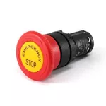 EMAS Przycisk dłoniowy bezpieczeństwa, z tabliczką opisową "Emergency stop", monoblok, 2NC, grzybek 40 mm, czerwony