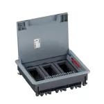 Puszka do podłóg technicznych, o pojemności 18 modułów (22,5x45 mm) montowanych poziomo, z pokrywą standardową z tworzywa, obciąż. 3 kN