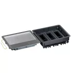 Puszka do podłóg technicznych, o pojemności 18 modułów (22,5x45 mm) montowanych poziomo, z pokrywą standardową z metalu, obciąż. 4 kN