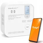 Qoltec Certyfikowany bezprzewodowy Czujnik tlenku węgla (czadu) z baterią | detektor CO | TUYA | Wi-fi | żywotność sensora 10 lat | alarm 85dB | LED