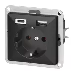 Gniazdo pojedyncze p/t 2P+Z, Schuko, z ładowarką USB A+C Pearl, 16 A, 250 V, PT-17P/USB A+C, czarny