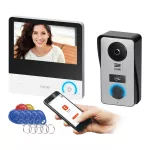 AVONI, zestaw wideodomofonowy, bezsłuchawkowy, monitor dotykowy 7" LCD, Wi-Fi dual band + APP na telefon, z gniazdem na kartę pamięci, z kamerą 2K, czytnikiem kart i breloków zbliżeniowych 125 kHz