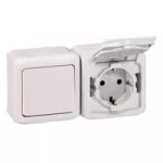 FORIX IP44 - ŁĄCZNIK SCHODOWY 10 AX + GNIAZDO 2P+Z 16 A - 250 V BIAŁE