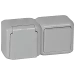 FORIX IP44 - ŁĄCZNIK SCHODOWY 10 AX + GNIAZDO 2P+Z 16 A - 250 V SZARE