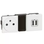MOSAIC - Ładowarka USB 2400 mA + gniazdo 2P+Z zestaw zespolony Biały