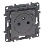 Niloe Step - gniazdo zasilające 2P+Z z USB typu C umieszczonym w plakietce, zaciski automatyczne, z przesłoną- kolor stalowy