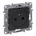 NILOE SELECTION - GNIAZDO 2P+Z PŁASKIE 16 A - 250 V~ + USB TYP C W PLAKIETCE (Z PRZESŁONĄ, ZACISKI AUTOMATYCZNE) ANTRACYT