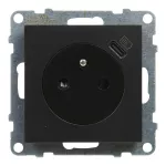SUNO - Gniazdo płaskie 2P+Z - 16 A - z USB Typ - C - 1,5 A - zaciski automatyczne - z przesłoną, Czarny
