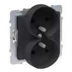 SUNO - Gniazdo 2X2P+Z z przesłoną - 16 A - 250 V~ - zaciski automatyczne - możliwość montażu w ramkach wielkorotnych, Czarny