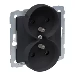 SUNO - Gniazdo 2X2P+Z - 16 A - 250 V~ - zaciski śrubowe - możliwość montażu w ramkach wielkorotynych, Czarny