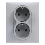 SUNO - Gniazdo SCHUKO 2x2P+Z z przesłoną - zaciski automatyczne (monoblok), Aluminium