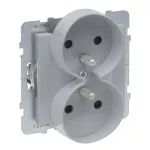 SUNO - Gniazdo 2X2P+Z z przesłoną - 16 A - 250 V~ - zaciski automatyczne - możliwość montażu w ramkach wielkorotnych, Aluminium