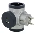 ROZGAŁĘŹNIK OBROTOWY 2X2P+Z, USB A+C - ALUMINIUM/GRAFITOWY