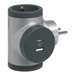 ROZGAŁĘŹNIK OBROTOWY 2X2P+Z, USB A+C - ALUMINIUM/GRAFITOWY