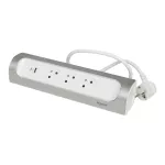 PRZEDŁUŻACZ NAROŻNY 3X2P+Z, USB A+C, Z PRZEWODEM 1.0 METRA 3X1.5 MM2 - BIAŁY/ALUMINIUM