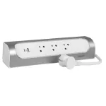 PRZEDŁUŻACZ NAROŻNY 3X2P+Z, USB A+C, Z PRZEWODEM 1.0 METRA 3X1.5 MM2 - BIAŁY/ALUMINIUM