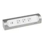 PRZEDŁUŻACZ NAROŻNY 3X2P+Z, USB A+C, BEZ PRZEWODU (WIELOGNIAZDOWY BLOK PRZENOŚNY) - BIAŁY/ALUMINIUM