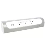 PRZEDŁUŻACZ NAROŻNY 3X2P+Z, USB A+C, BEZ PRZEWODU (WIELOGNIAZDOWY BLOK PRZENOŚNY) - BIAŁY/ALUMINIUM